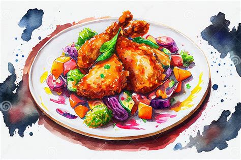 Ilustración de un plato servido con pollo dorado y puré de arvejas verde vibrante.