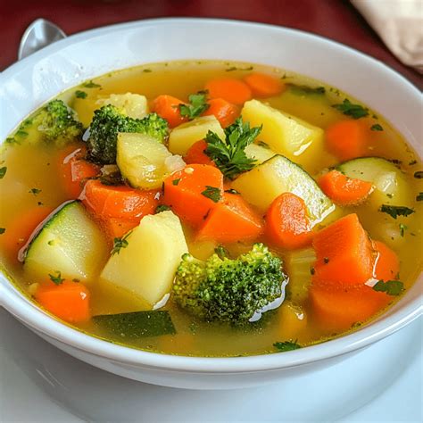 Imagen de una sopa humeante en un tazón, con trozos de pollo, arvejas y verduras visibles.