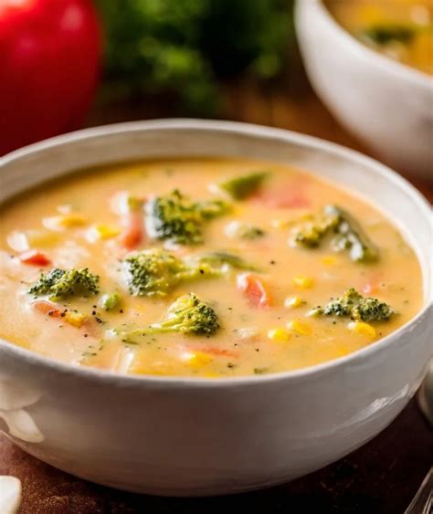 Sopa de verduras asadas cremosa en un tazón blanco, lista para servir