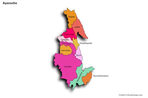 mapa histórico de Perú destacando la región de Ayacucho
