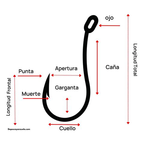Esquema de las partes principales de un anzuelo de pesca
