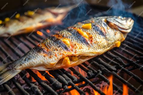 Pescado de río Dorado cocinándose a la parrilla