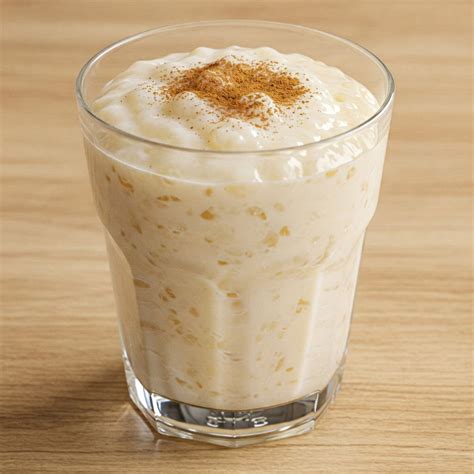 Foto de chicha de arroz venezolana servida con canela y leche condensada