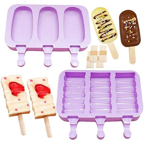 Colección de moldes para helados de palito de silicona con diversas formas divertidas y clásicas.