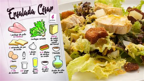 Esquema de los ingredientes principales para preparar una ensalada César con camarones