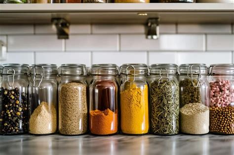 Ejemplo de cocina organizada con frascos etiquetados de forma clara y decorativa.