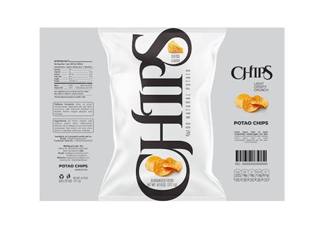 Diseño de plantilla de etiqueta para tarro de papas fritas en gris oscuro y blanco.
