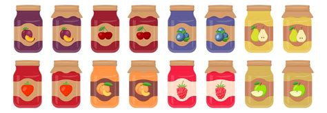Ilustración de varios frascos de mermelada con etiquetas coloridas y símbolos veganos.