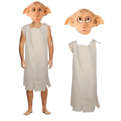 Diseño general de un disfraz de Dobby, destacando la túnica andrajosa y las orejas grandes