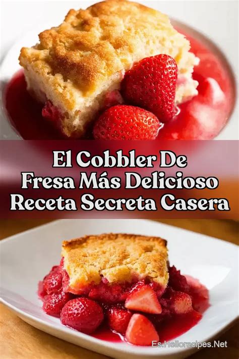 Infografía con los ingredientes principales para el cobbler de fresa: fresas, azúcar, maicena, canela, sal, mantequilla, leche, harina y pecanas.