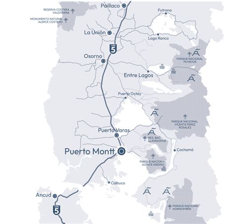 Mapa detallado del Parque Nacional Hornopirén, destacando senderos y puntos de interés.