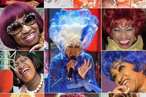 Retrato icónico de Celia Cruz, reflejando su energía y estilo característico con vestuarios brillantes y pelucas coloridas.