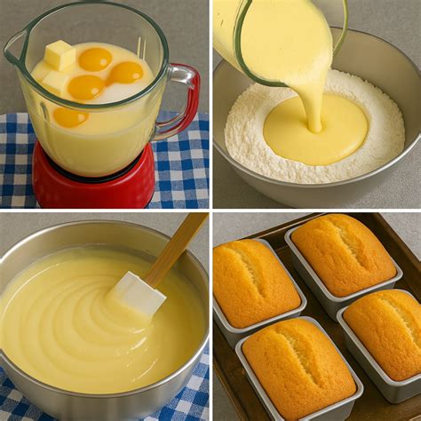 Preparación de ingredientes para bizcocho, con huevos y líquidos a temperatura ambiente y harina tamizada
