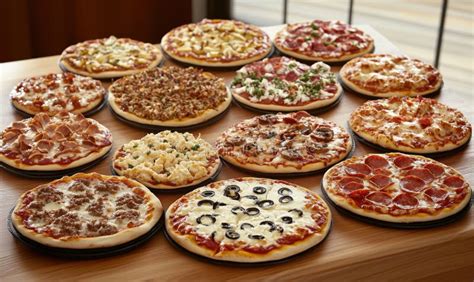 Variedad de pizzas de 1/2 metro expuestas en una mesa