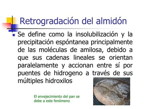 Representación esquemática del proceso de retrogradación del almidón en el pan