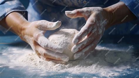 Manos formando bolitas de masa de galletas sobre una superficie enharinada