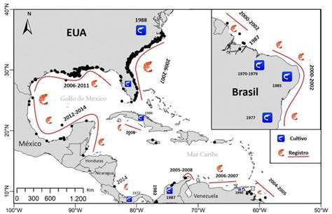 Mapa de la distribución de Penaeus monodon en el Caribe colombiano.
