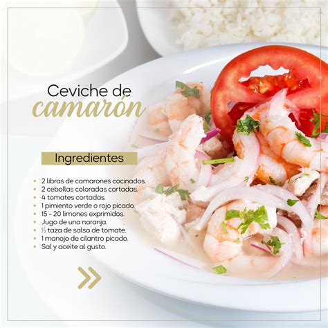 Infografía mostrando los pasos de preparación del ceviche de camarón.