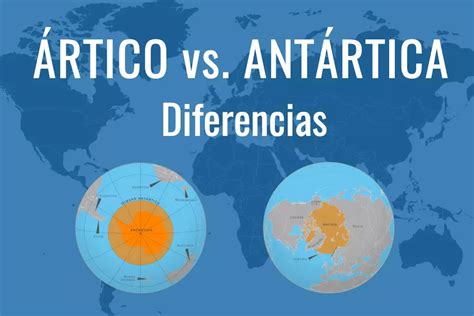 Mapa comparativo del Ártico y la Antártida mostrando la diferencia entre océano congelado y continente helado