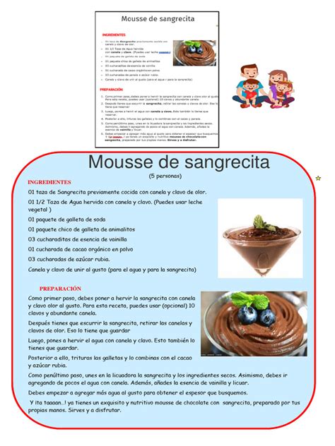 Infografía de los pasos para hacer mousse de chocolate, mostrando la integración de ingredientes