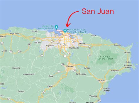 Mapa histórico de la zona de San Juan, Puerto Rico, destacando el Hotel Caribe Hilton