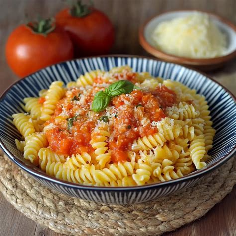 Salsa de tomate casera con la consistencia adecuada servida con pasta