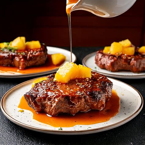 Plato de carne de vacuno en salsa oscura con guarnición de papas fritas caseras