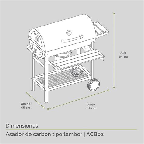 Esquema de un asador de carbón con las diferentes zonas de cocción