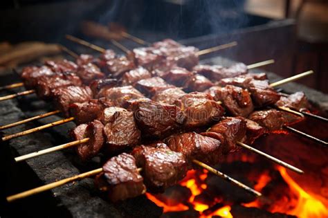 Brochetas de carne a la parrilla con humo aromático