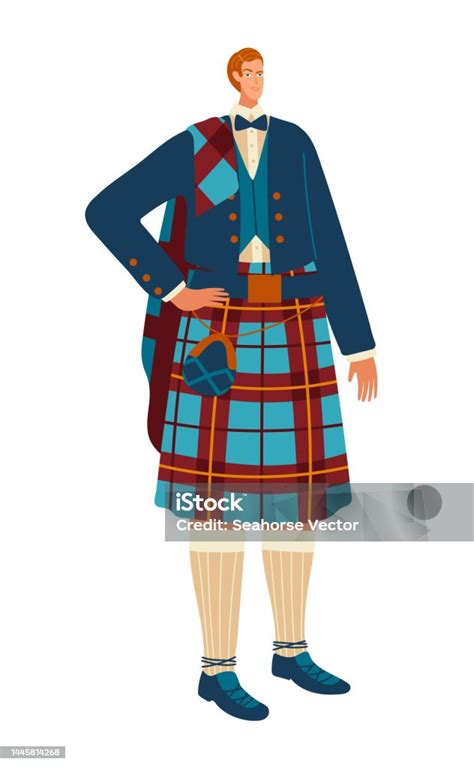 Ilustración de un 'highlander' escocés con vestimenta de tartán