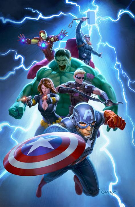 Ilustración grupal de los superhéroes de The Avengers