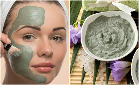Esquema de preparación de mascarilla facial con arcilla verde y sus ingredientes