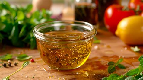 Primer plano de una vinagreta casera siendo preparada