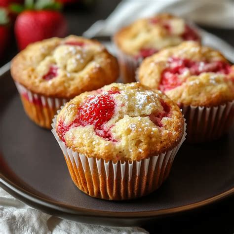 Foto de muffins de fresa recién horneados, con Harina P.A.N. como ingrediente principal