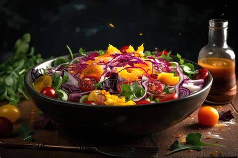 Fotografía de una ensalada fresca y colorida servida en un bol de cristal, destacando la textura de los palmitos y hojas verdes.