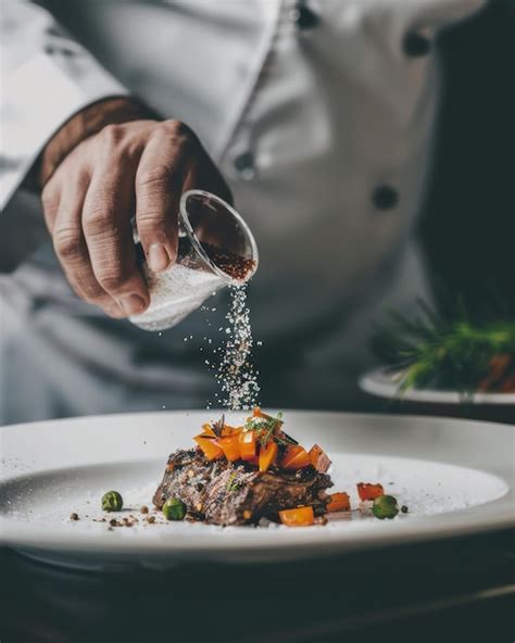 Imagen de un chef sazonando un plato con especias, una ensalada siendo aliñada y un plato decorado con hierbas.