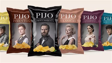 Variedades de patatas fritas Pijo con sus personajes ilustrados