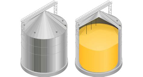 Diagrama técnico de un silo cilíndrico metálico con sus componentes de ensamble