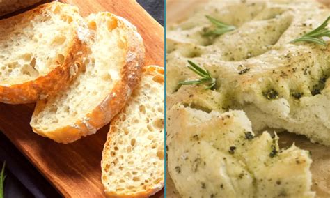 Esquema comparativo de ciabatta y focaccia con sus ingredientes principales