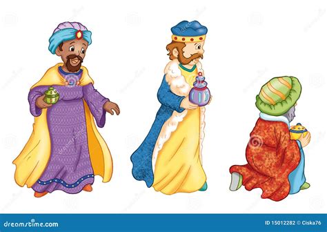 Ilustración de los Tres Reyes Magos llegando al pesebre