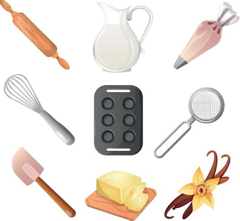 ilustración: utensilios de cocina para repostería (espátula, batidora, medidores)