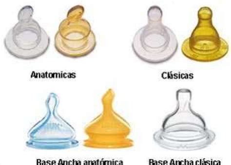 Ilustración comparando diferentes tipos de tetinas de biberón, destacando las de flujo lento y forma anatómica.