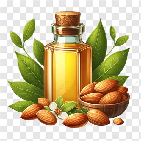 Ilustración de almendras y gotas de aceite de almendras