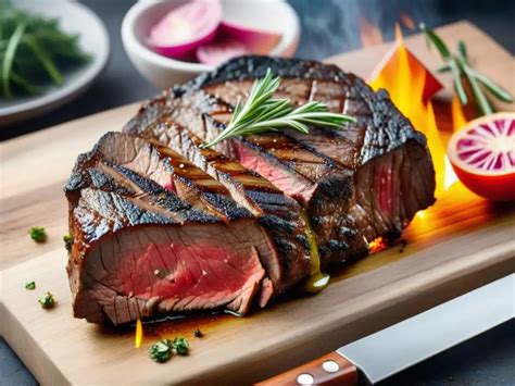 Fotografía de un corte de carne jugoso a la parrilla con especias