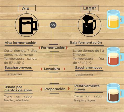 Esquema comparativo de fermentación entre cepas Ale y Lager