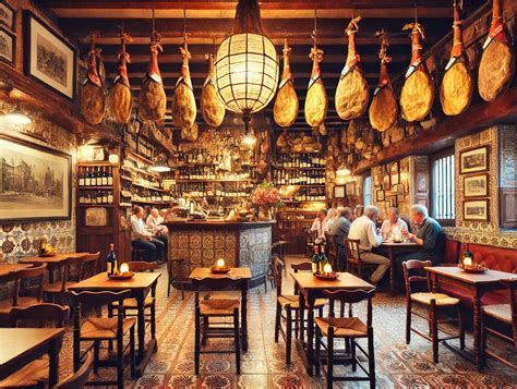 Interior de La Taberna Pizza mostrando las mesas de estilo rústico y el patio interior