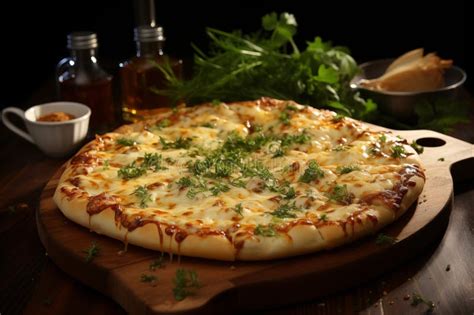Fotografía de una pizza a metro servida en una tabla de madera