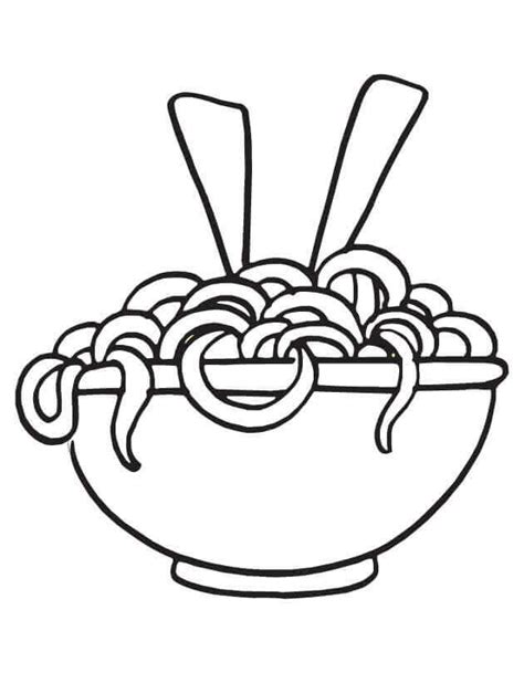 Ilustración de un plato de pasta con forma de cara divertida para colorear