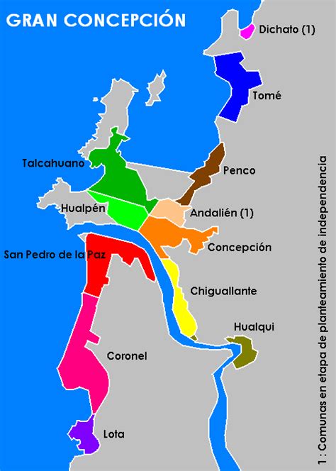 Mapa turístico del litoral del Gran Concepción mostrando caletas y playas