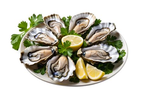 Ostras con limón y perejil en un plato
